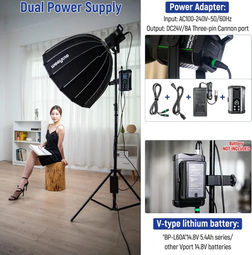Miniatura 6 de Weeylite Ninja 400 II - Luz LED de video continua, 150 W, 2800-6800 K, montaje Bowens bicolor, iluminación continua, control de aplicación, luces