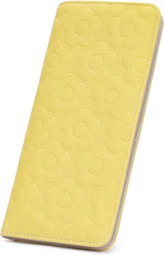 Miniatura 8 de Cartera delgada ultradelgada para mujer 3D de cuero con estampado de flores en relieve para mujer, cartera con bloqueo RFID, tarjetero plegable