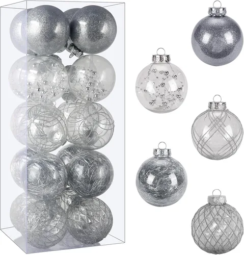 Miniatura 24 de Juego de adornos de bola de Navidad, 20 unidades, grandes, color negro transparente, inastillables, 3.150 in/3.15 pulgadas, adornos de Navidad