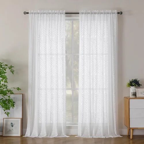 Miniatura 16 de Simplebrand Cortinas traslúcidas negras de cocina de 24 pulgadas de largo, 2 paneles, filtrado de luz, geométrico jacquard con textura, cortinas