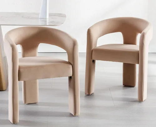 Miniatura 8 de VESCASA Silla de Comedor de Barril de Terciopelo con Respaldo Abierto, Sillón Lateral de Acento Moderno Tapizado con 3 Patas para Caqui-terciopelo