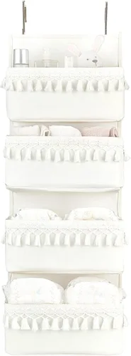 Miniatura 10 de Dahey Organizador bohemio para colgar sobre la puerta, para habitación del bebé, con borlas, decoración para dormitorio, cuarto de bebé, baño, Gris