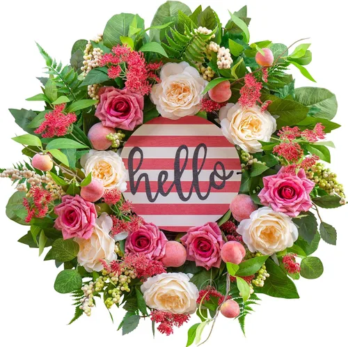 Miniatura 8 de Coronas de primavera y verano para puerta delantera exterior, corona de verano floral de peonía y rosa de 24 pulgadas con decoración de puerta