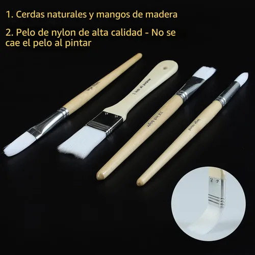 Miniatura 5 de Juego de 24 pinceles de pintura con mango de madera con estuche de pincel de lona, profesional para pintura al óleo, acrílico y acuarela