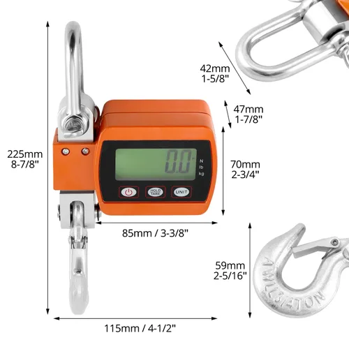 Miniatura 6 de QWORK Báscula digital para grúa resistente, capacidad de 2200 libras/2,204.6 lbs, conversión de unidades duales, báscula colgante industrial precisa