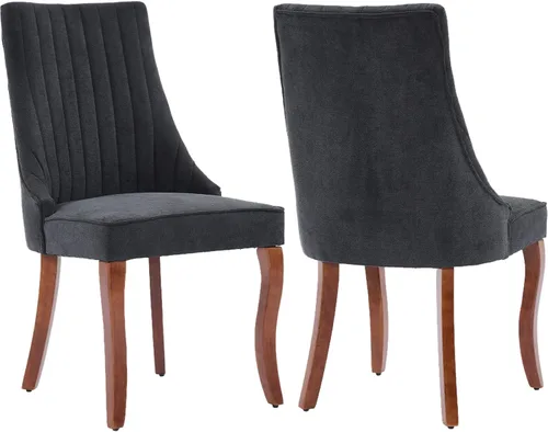 Miniatura 18 de Juego de 2 sillas de comedor modernas de mediados de siglo, tapizadas de tela beige, sillas de cocina y comedor, sillas de cocina con patas