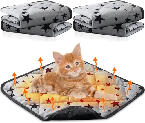 Miniatura 9 de Namalu Paquete de 4 Camas Autocalentables para Gatos, Alfombrilla Autocalentable para Gatos con Patrón de Estrella, Almohadilla Suave para Jaula