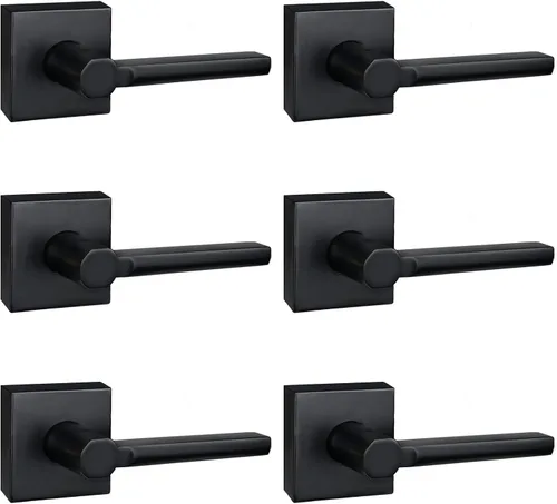 Miniatura 25 de Manija de Puerta de Paso (Sin Cerradura), Mango Cuadrado Interior de Servicio Pesado para Pasillo y Closet, Negro Mate, Reversible para Diestros