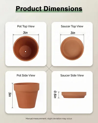 Miniatura 3 de Riseuvo Macetas de terracota de 3 pulgadas con platillo, paquete de 12 macetas de arcilla con drenaje, ideales para plantas, manualidades, recuerdos