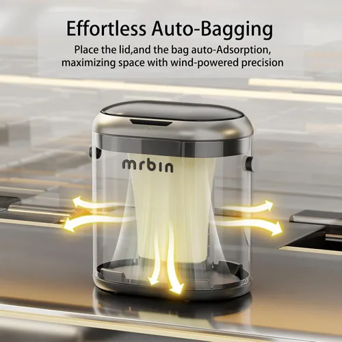 Miniatura 2 de MRBIN Cubo de basura de metal de absorción automática para baño, cubo de basura sin contacto con tapa, bote de basura delgado de 3.2 galones