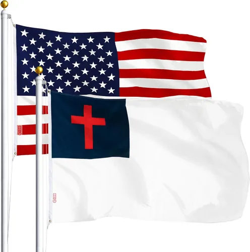 G128 Paquete combinado: bandera estadounidense de 3 x 5 pies 75D impresas estrellas y bandera cristiana 3 x 5 pies 75D impresa Estados Unidos +