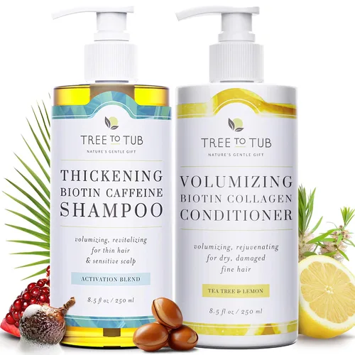 Tree To Tub Paquete de champú y acondicionador de biotina voluminizadora, para un cabello más grueso, fuerte y brillante, formulado con colágeno
