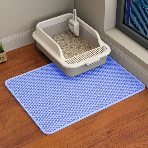 Miniatura 13 de HCY&WLD Tapete para arena de gatos, 45x26/35x24/30x22/24x18 pulgadas, tapete de doble capa para caja de arena de gatos, EVA antideslizante