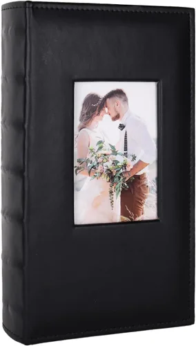 Álbum de Fotos 4x6 para 300 Fotos Cubierta de Cuero PU Página Interior Negra para Álbumes de Boda Libro de Fotos Familiar Bebé Aniversario Bolsillo