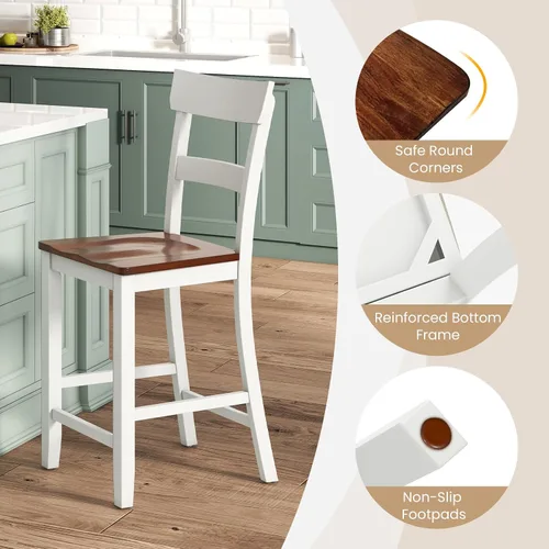 Miniatura 7 de Giantex Juego de 4 Taburetes de Bar de Madera de Altura de Mostrador, 24.5" Sillas de Bar de Comedor de Madera Estilo Granja con Marco de Madera