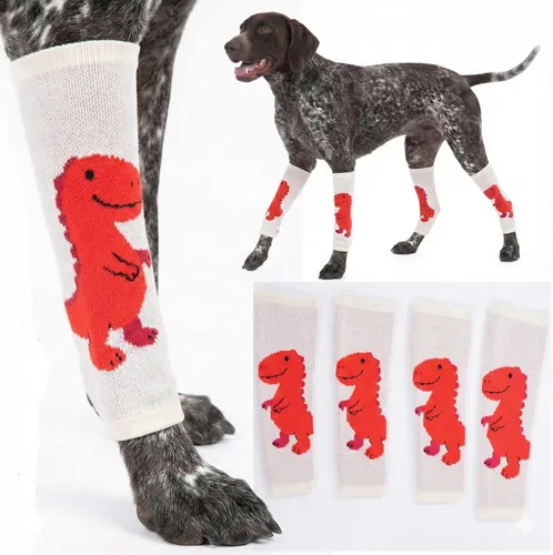 Miniatura 9 de LovinPet Paquete de 4 rodilleras para perro, calentadores de piernas estilo dinosaurio para perros medianos y grandes, elásticos en 4 direcciones