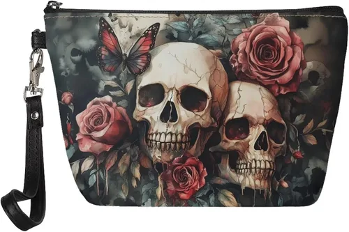 Miniatura 38 de Howilath Abstract Art Cat Cosmetic Pouch for Women PU Leather Toiletry Storage Bag Trapezoid Makeup Bags with Wrist Strap
