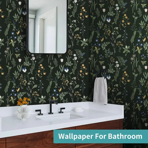 Miniatura 7 de Papel tapiz para despegar y pegar, papel tapiz floral bohemio de 17.5 x 78.7 pulgadas para dormitorio y baño, fácil de despegar, apto para inquilinos