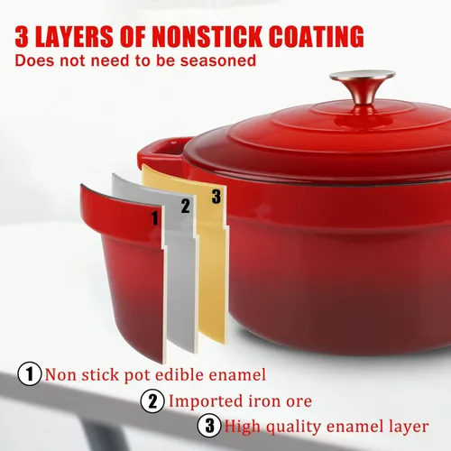 Miniatura 3 de CUKOR Olla de horno holandés de 7 cuartos de galón con tapa, hornos holandeses de cerámica para hornear pan de masa madre, olla de hierro fundido