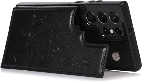 Miniatura 6 de Asuwish Funda para Samsung Galaxy S22 Ultra con protector de pantalla de vidrio templado, funda de cuero con soporte para tarjetas, doble cierre