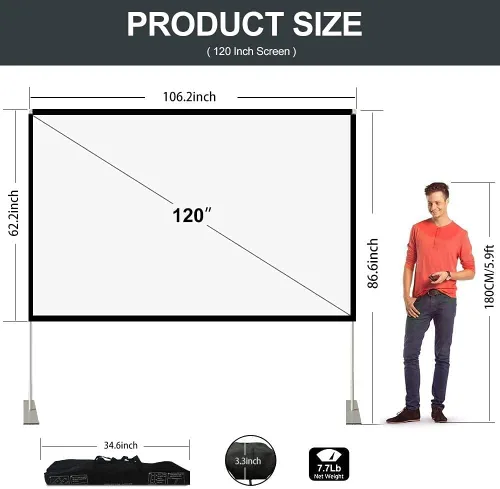 Miniatura 3 de Pantalla y soporte de proyector de 100 pulgadas, pantalla de proyector portátil 4K HD, pantalla de proyección frontal trasera con bolsa