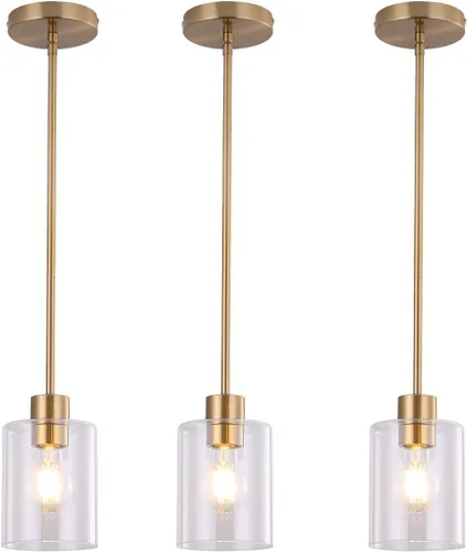 Miniatura 25 de Moderna lámpara colgante cilíndrica de cristal transparente de granja, luces de isla para cocina, mini iluminación colgante para decoración de isla