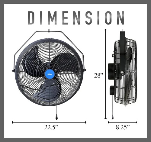 Miniatura 5 de iLiving Ventilador oscilante de montaje en pared con inclinación ajustable, 18 pulgadas, 3 velocidades, rejilla y hoja de metal, oscilación de 90