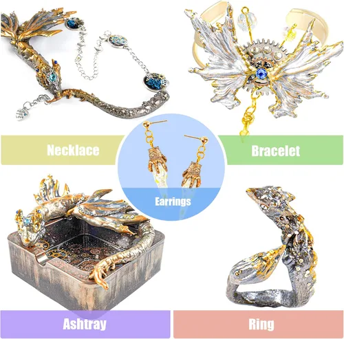 Miniatura 4 de Moldes de silicona con diseño de dragón alado, paquete de 2 unidades para fundición de resina epoxi, fabricación de joyas, fondant, decoración