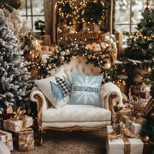 Miniatura 7 de GEEORY Juego de 4 fundas de almohada de Navidad de 18 x 18 pulgadas para decoraciones de Navidad, árbol de Navidad, alegría, nieve, Navidad feliz