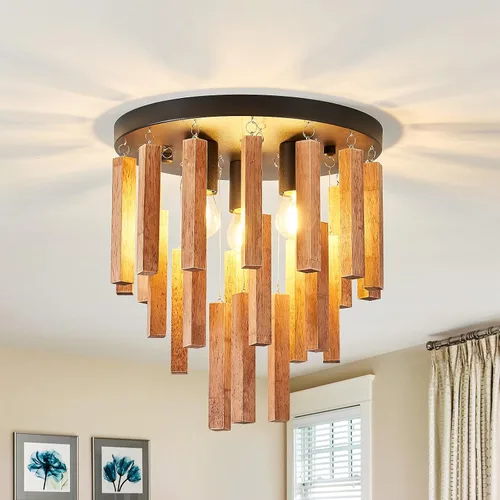 Miniatura 3 de Lámparas de techo semiempotradas de 3 luces, lámpara de madera bohemia, lámpara de techo de roble y negro con E26 para cocina, sala de estar