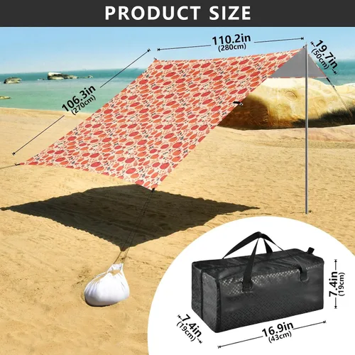 Miniatura 3 de Tienda de campaña de cabaña de playa con calabazas rojas y anaranjadas, UPF50+, ligera, grande, incluye pala de arena, sacos de arena, postes