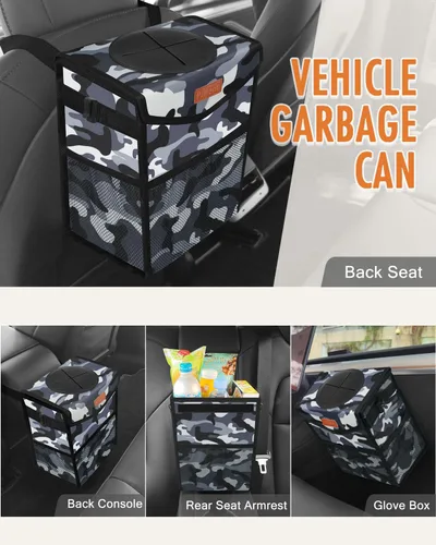Miniatura 6 de Pritent Papelera de Coche con Tapa, Linda Bolsa de Basura para Coche a Prueba de Fugas, Bolsa de Basura Colgante para Vehículo, Bote de Basura Gris