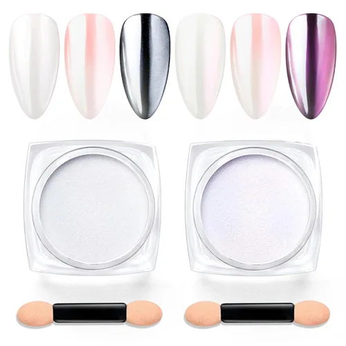 Beetles Polvo Cromado para Uñas 2 Frascos Blanco y Púrpura Perla Cromer Polvo Cromado para Uñas para Gel Efecto Espejo Brillo Kit de Manicura Espejo