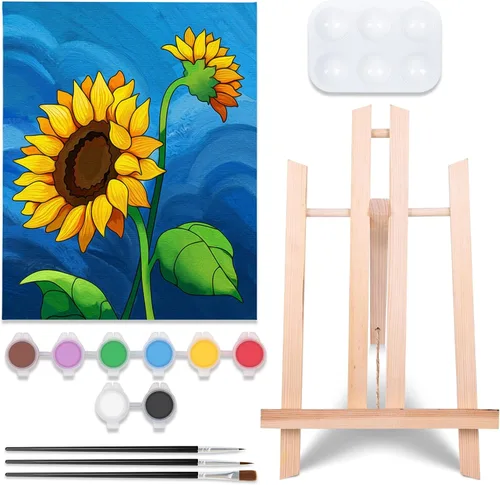 VOCHIC Kit de pintura y sorbo Kit de pintura de lienzo predibujado para adultos y niños, kit de suministros de fiesta de pintura de lienzo con