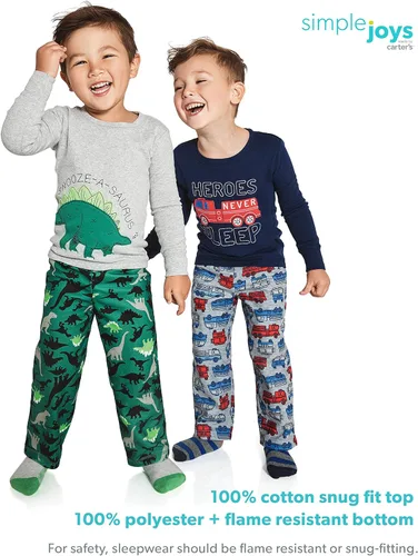 Miniatura 3 de Simple Joys by Carters Conjunto de pijama de 4 piezas para niños y niños pequeños parte superior de algodón y parte inferior de vellón