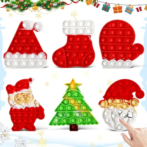 QETRABONE Juego de 6 piezas de juguetes para ansiedad de Navidad, burbujas para adultos, decoración de juegos de fiesta, regalo de Navidad, medias