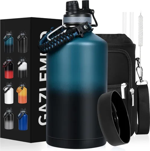Miniatura 16 de GAZLEMHO Botella de agua aislada de 40 onzas con pajilla y boquilla, tapa 2-en-1, acero inoxidable de triple pared al vacío, fría durante 48H, a