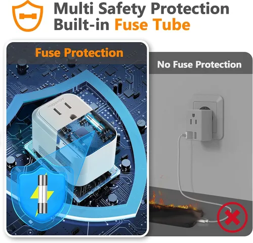 Miniatura 7 de Mapambo Convertidor de voltaje de 220 V a 110 V de EE. UU. a Europa con 2 puertos USB, 2 USB C, convertidor de adaptador de corriente internacional