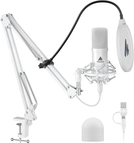 Miniatura 10 de MAONO Micrófono de condensador XLR/USB: 192kHz/24Bit Plug & Play PC Podcast Kit de micrófono de metal cardioide con software, chipset de sonido