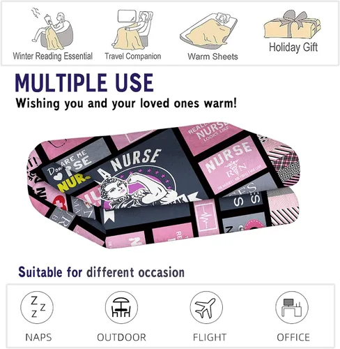 Miniatura 4 de Manta ultrasuave con temática de enfermera, manta Sherpa de microfibra de felpa, regalos para mujeres, manta cálida y acogedora para cama y sofá