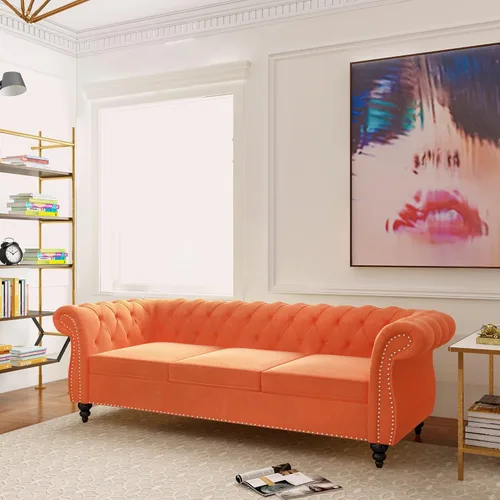 Miniatura 29 de QHITTY Sofá de Acento, Sofá Biplaza Chesterfield Moderno de Terciopelo, Sofá Tapizado con Respaldo Capitoné para Muebles de Sala de Estar (Gris)