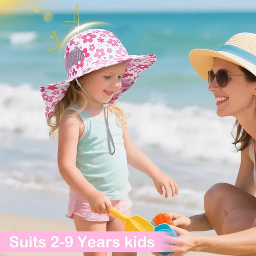 Miniatura 36 de Sombrero de sol para niños, protección UV, unicornio, verano, playa, jugar con ala ancha, solapa para el cuello para niñas y niños