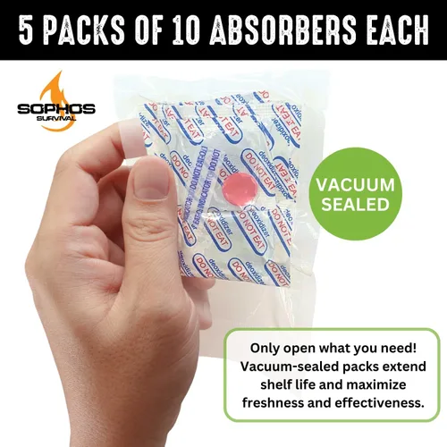 Miniatura 2 de 50 paquetes de absorbentes de oxígeno de 500 cc (paquete de 10 en bolsa individual al vacío) Absorbentes de oxígeno seguros para alimentos por