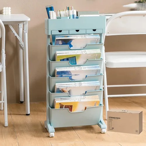 Estantería móvil con ruedas, carrito de estantería de 6 niveles, estantería portátil con ruedas, carrito de estantería móvil para cocina, baño, Azul