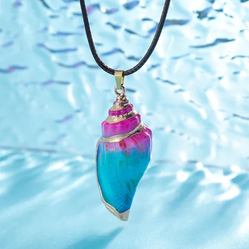 Miniatura 3 de FM FM42 Collar con colgante de concha de concha de mar natural con cadena de cuerda de 27 pulgadas de largo (25 estilos)