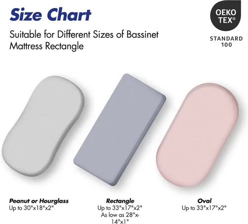 Miniatura 3 de Sábanas ajustadas de moisés de Soarwg Kids, sábanas de moisés para bebé niña, sábana de moisés de ajuste neutro para colchón rectangular, redondo