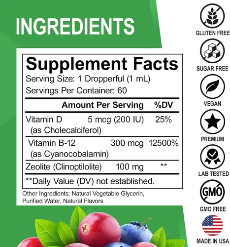 Miniatura 8 de Zeolite Detox & Suprarrenal Focus Support – Clinoptilolita Zeolita para niños y adultos Gotas líquidas con vitaminas B12 y D – Suprarrenal orgánico