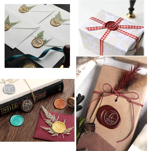 Miniatura 6 de 12 varillas de cera de sellado con mechas para sello de letras para invitaciones de boda, decoración de embalaje (rojo y dorado)