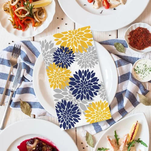 Miniatura 3 de 80 servilletas de papel de Dalia para invitados, azul marino, amarillo, plateado, flores, servilletas de baño, modernas y elegantes, desechables