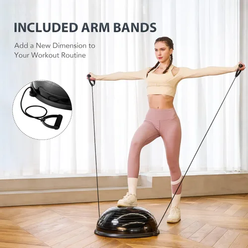 Miniatura 3 de ZELUS Entrenador de pelota de equilibrio con bandas de resistencia y bomba de pie, pelota de yoga inflable para entrenamientos de gimnasio en casa